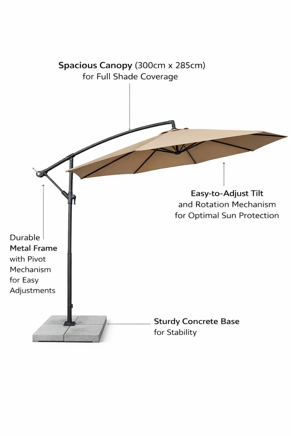 Luxury Dark Beige Offset Hanging Patio Umbrella with Base for Garden Terrace Outdoor Sun Shading