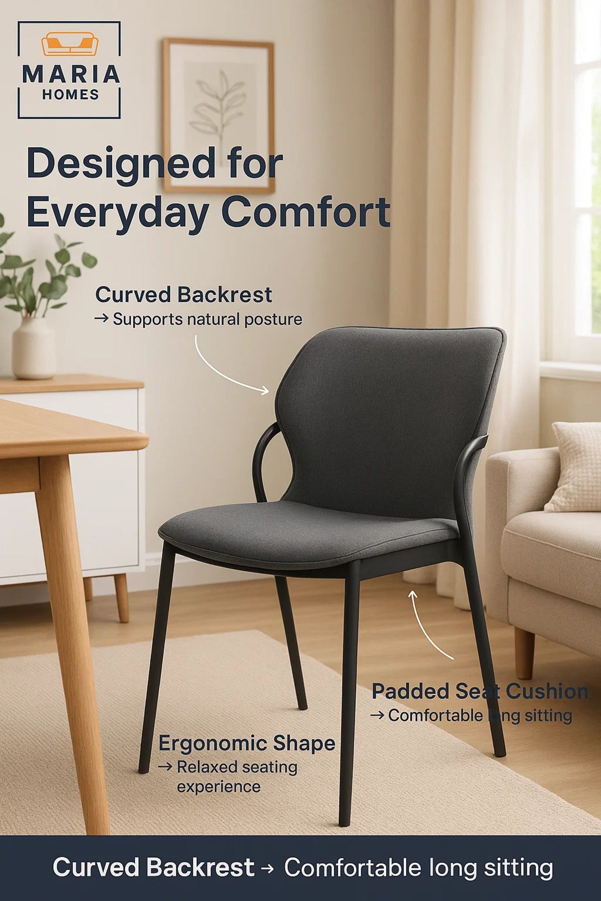 Modern Fabric Dining Chair with Metal Legs