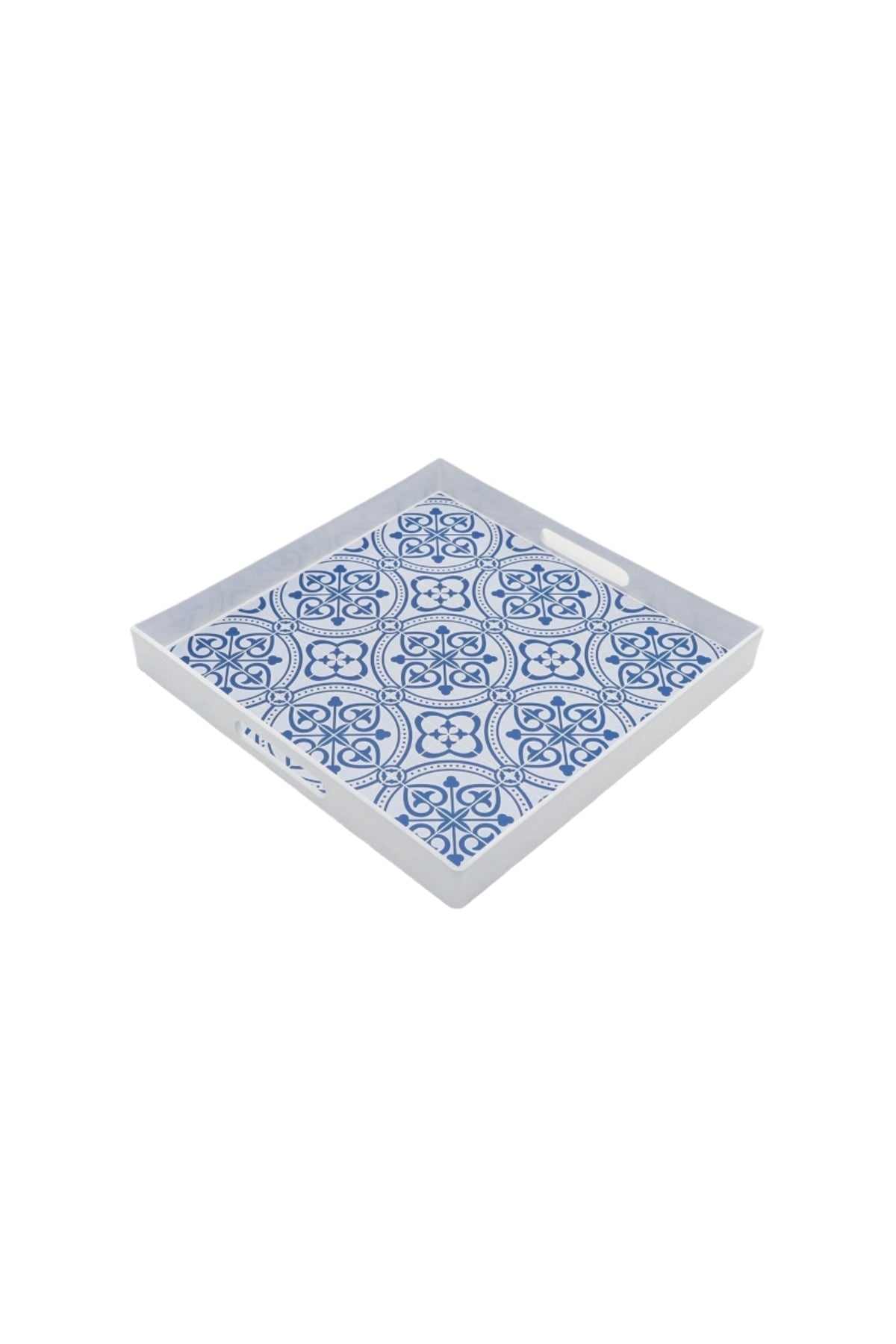 Square Plastic Serving Tray with Modern Geometric Print √ê White Frame, size 35*35 cm