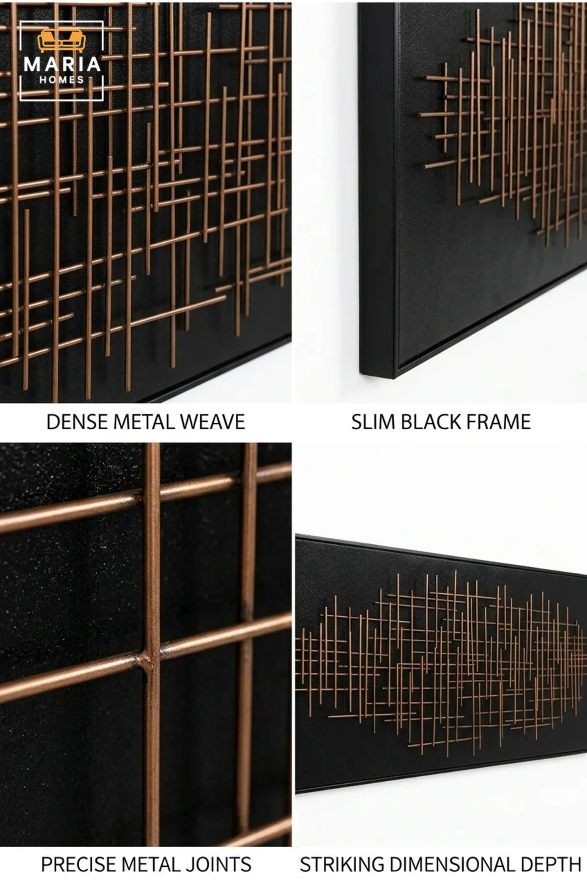 Modern Abstract Wall Art with Slim Black Frame, Gold Linear Geometric Design on Black Canvas for Living Room, Bedroom, Hallway and Office Décor