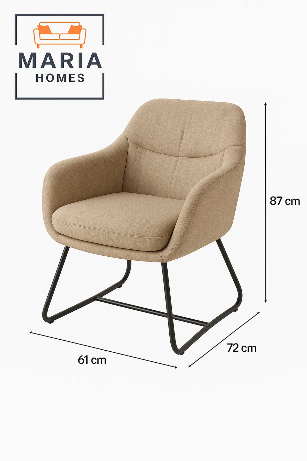 Beige Textured Fabric Lounge Chair Ð Upholstered Armchair with Sled Metal Legs for Home or Office