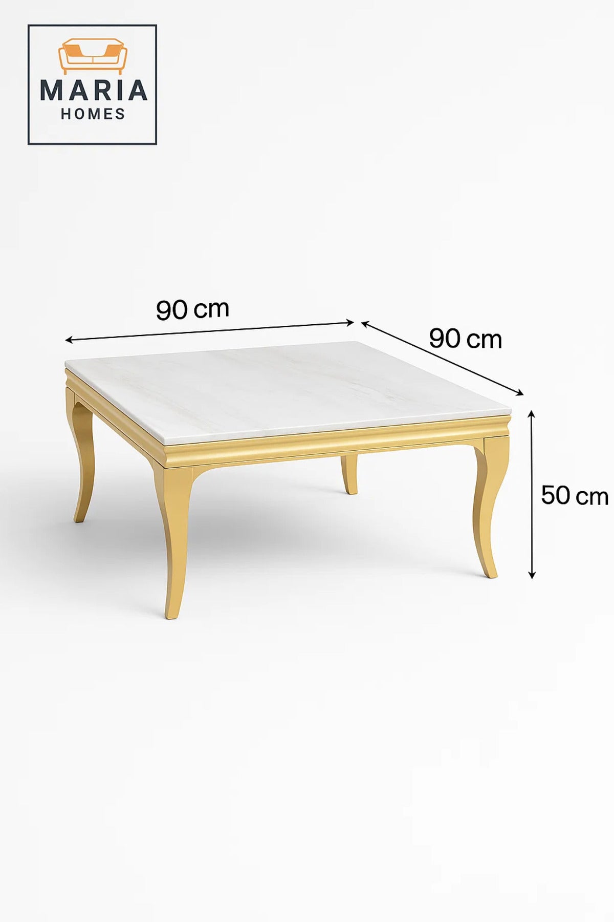 Modern Luxury Square Marble Coffee Table 90_90_50 cm with Elegant Gold Base
