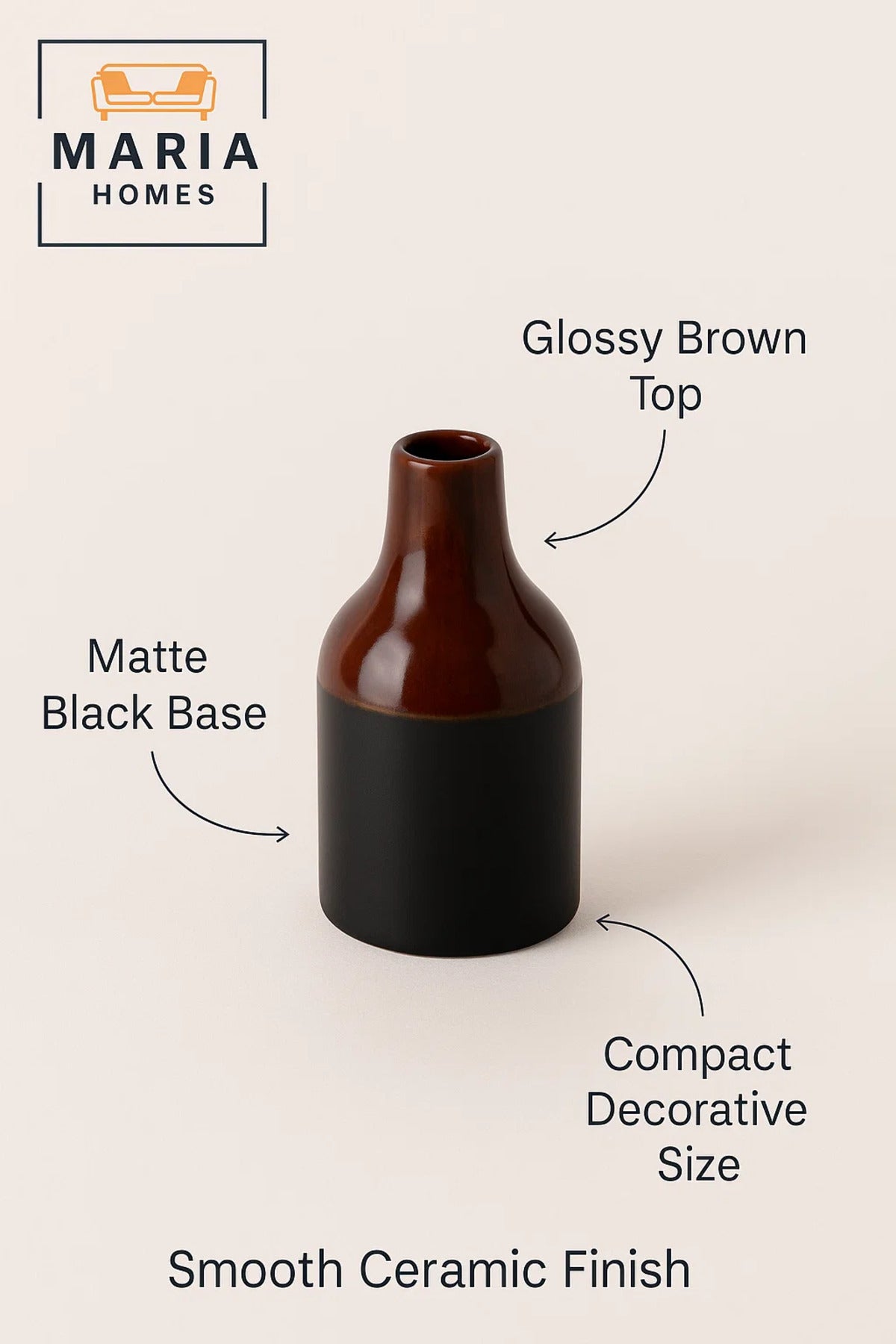 Two-Tone Ceramic Vase in Brown and Black Ð Modern Bottle Shape
