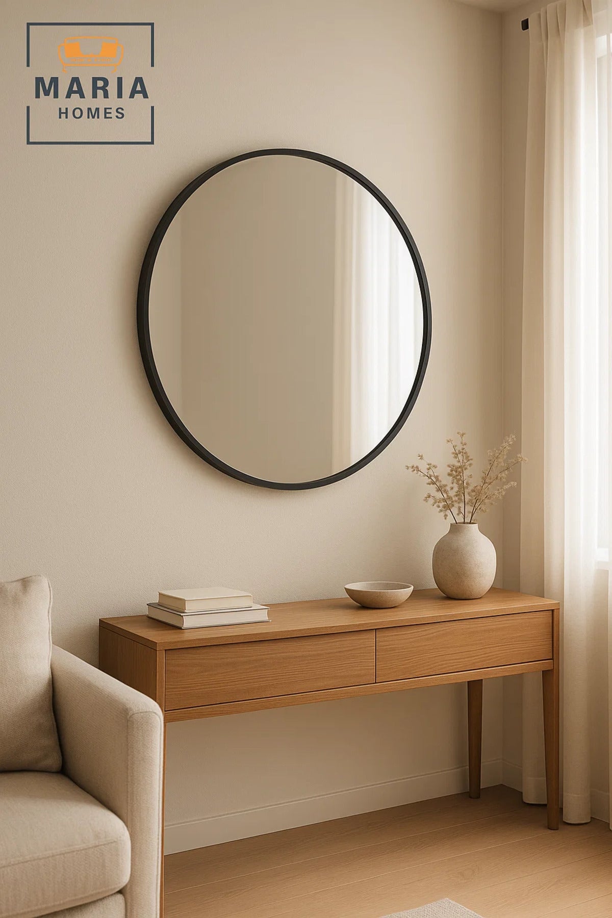 Round Black Frame Wall Mirror for Bathroom, Bedroom, Vanity & Living Room D≈Ωcor 100x100