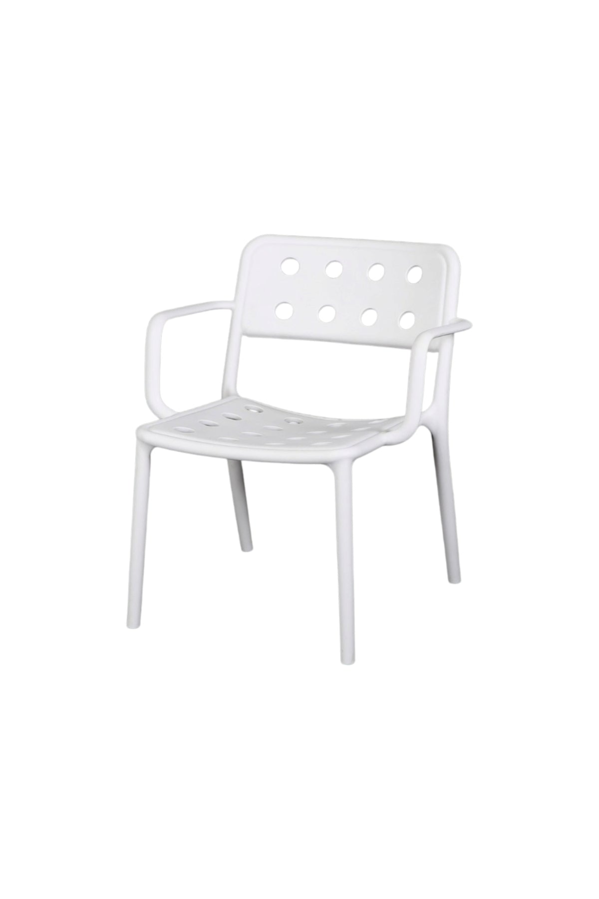 Modern White Plastic Armchair with Perforated Back and Seat