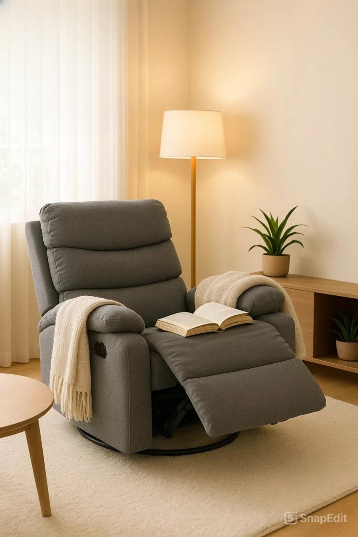 Blue Recliner Armchair with Dual Cup Holders Ð Plush Fabric Lounge Chair for Home & Cinema Use