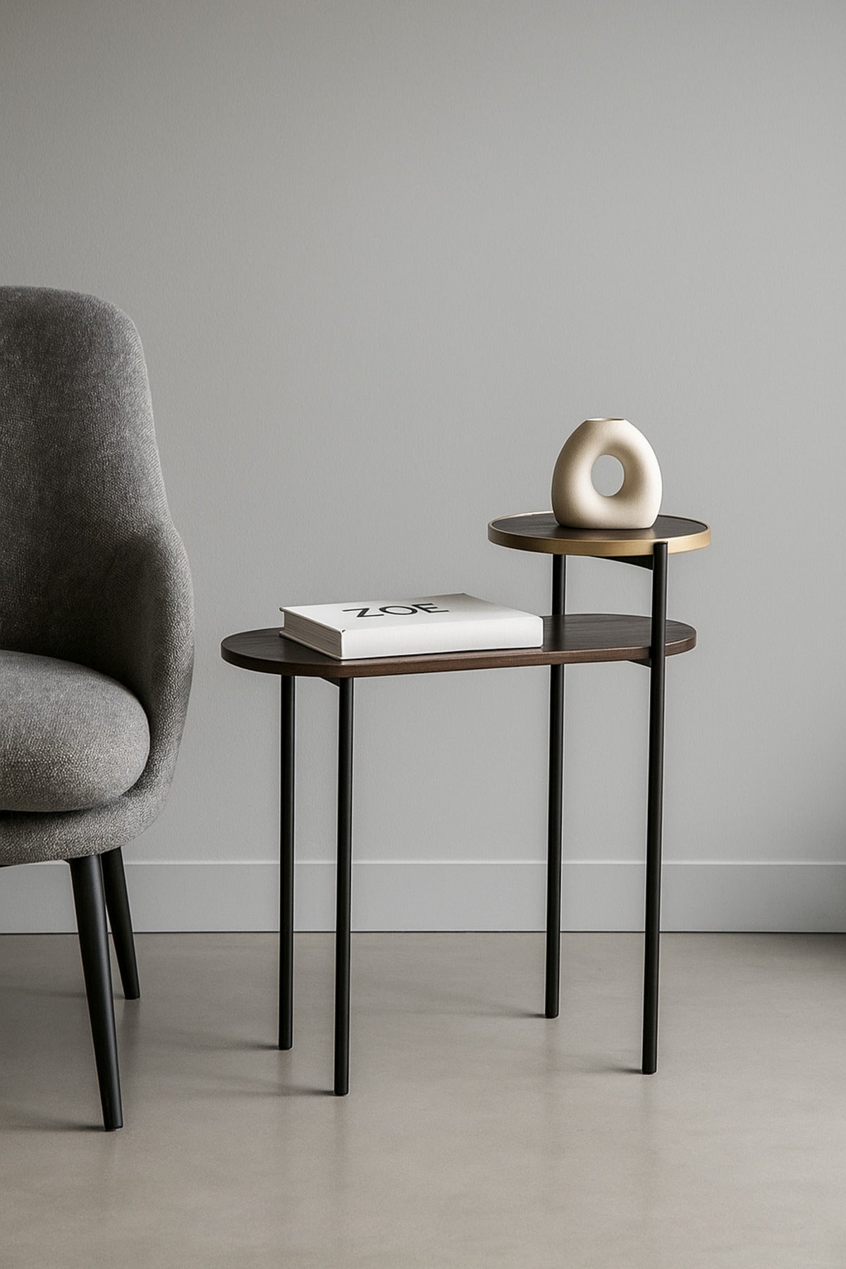 Walnut Side Table with Brass Accent Ð Modern Luxury Console or Accent Table in Dark Walnut Finish