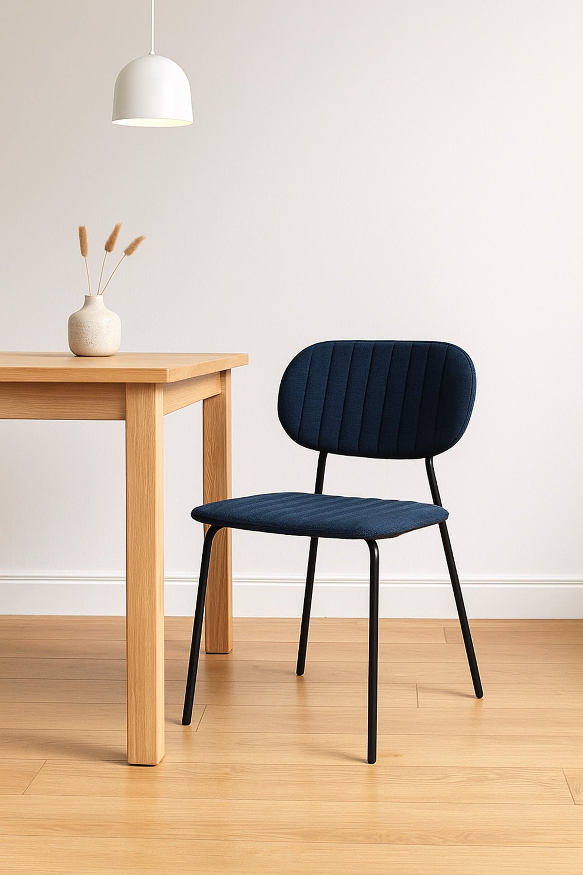 Dark Blue Fabric Dining Chair Ð Modern Minimalist Chair with Black Metal Legs for Dining Room