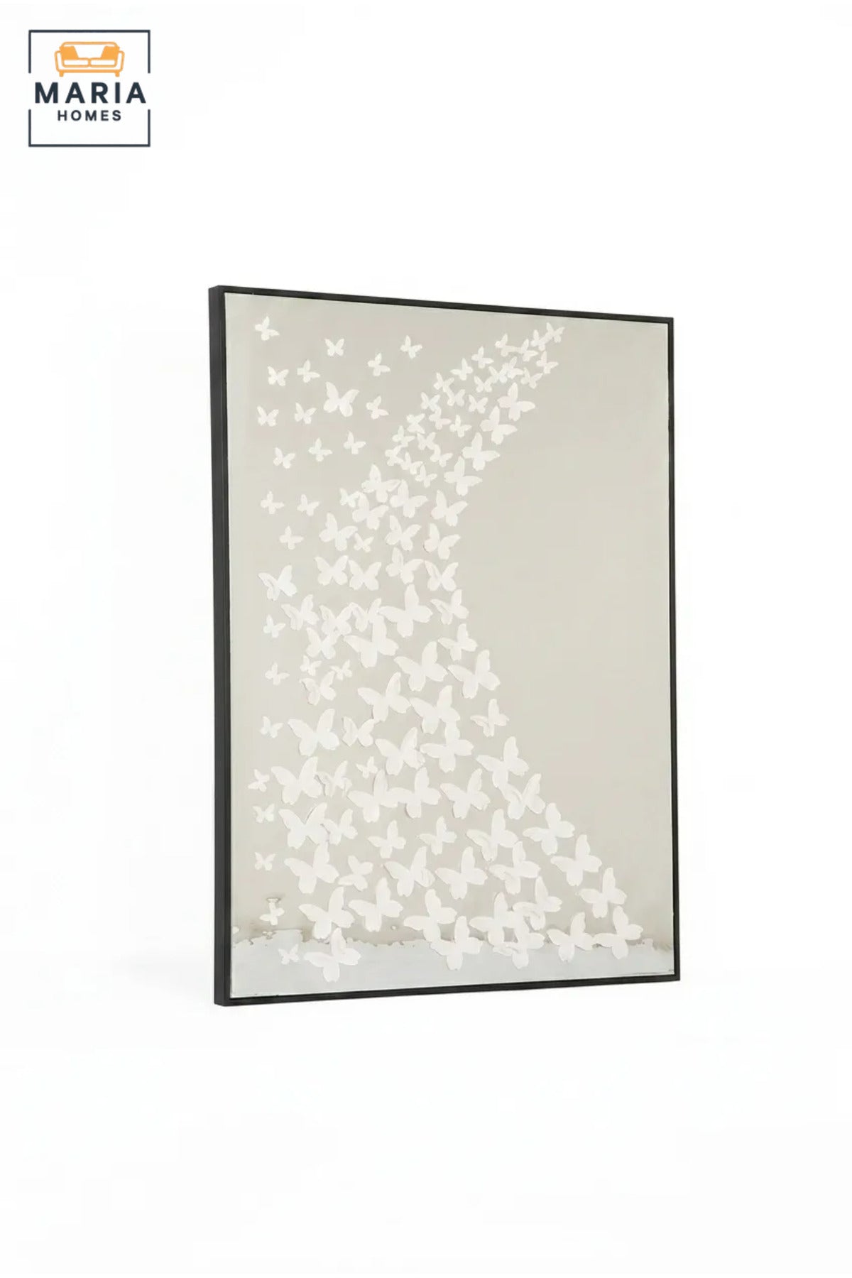 Modern Butterfly Textured Wall Art with Black Frame, White and Grey Abstract Canvas Print for Living Room, Bedroom, Hallway and Office Décor