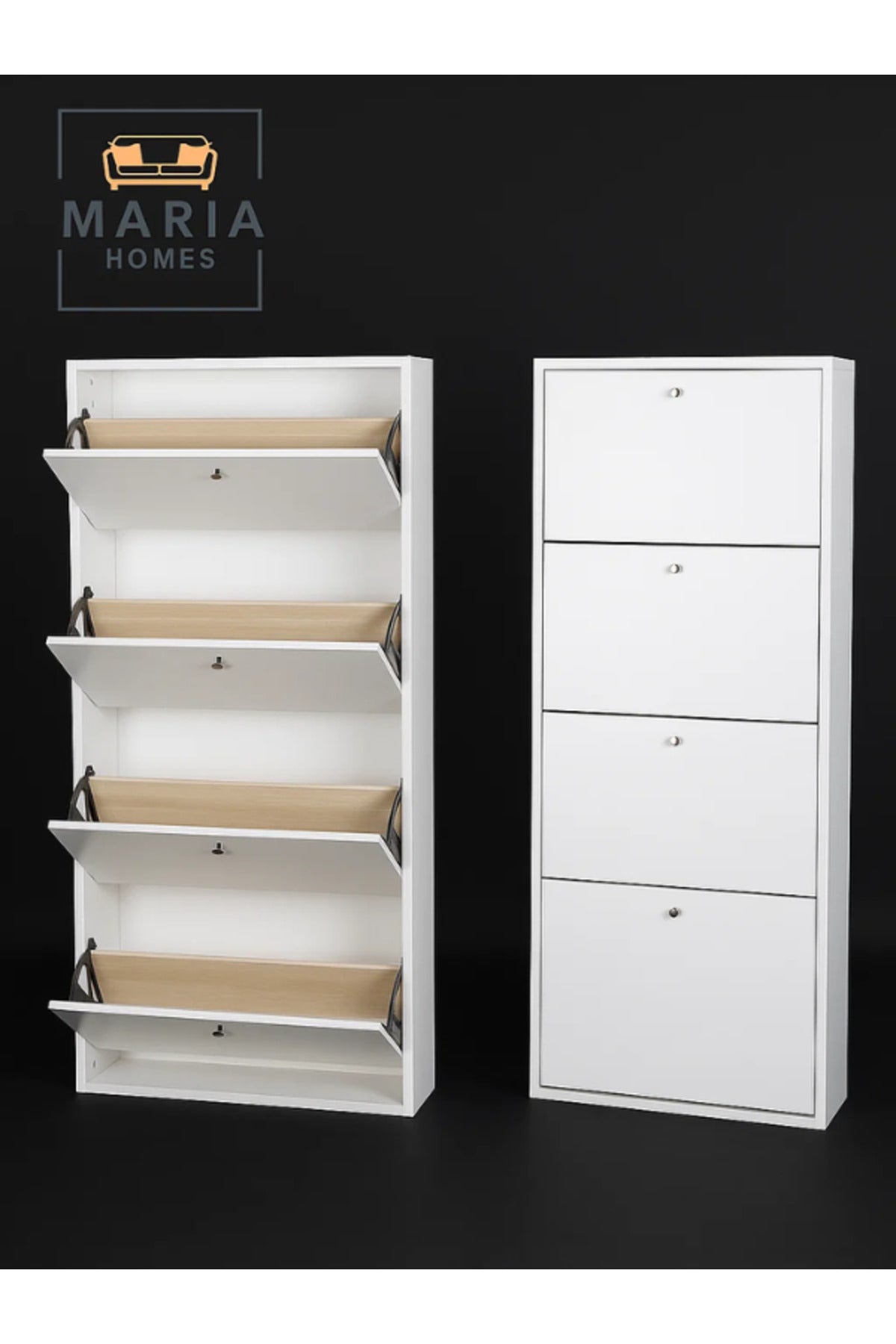 White Wooden Shoe Cabinet Ð 4 Flip Drawers Space Saving Shoe Rack Organizer 62_25_158 cm