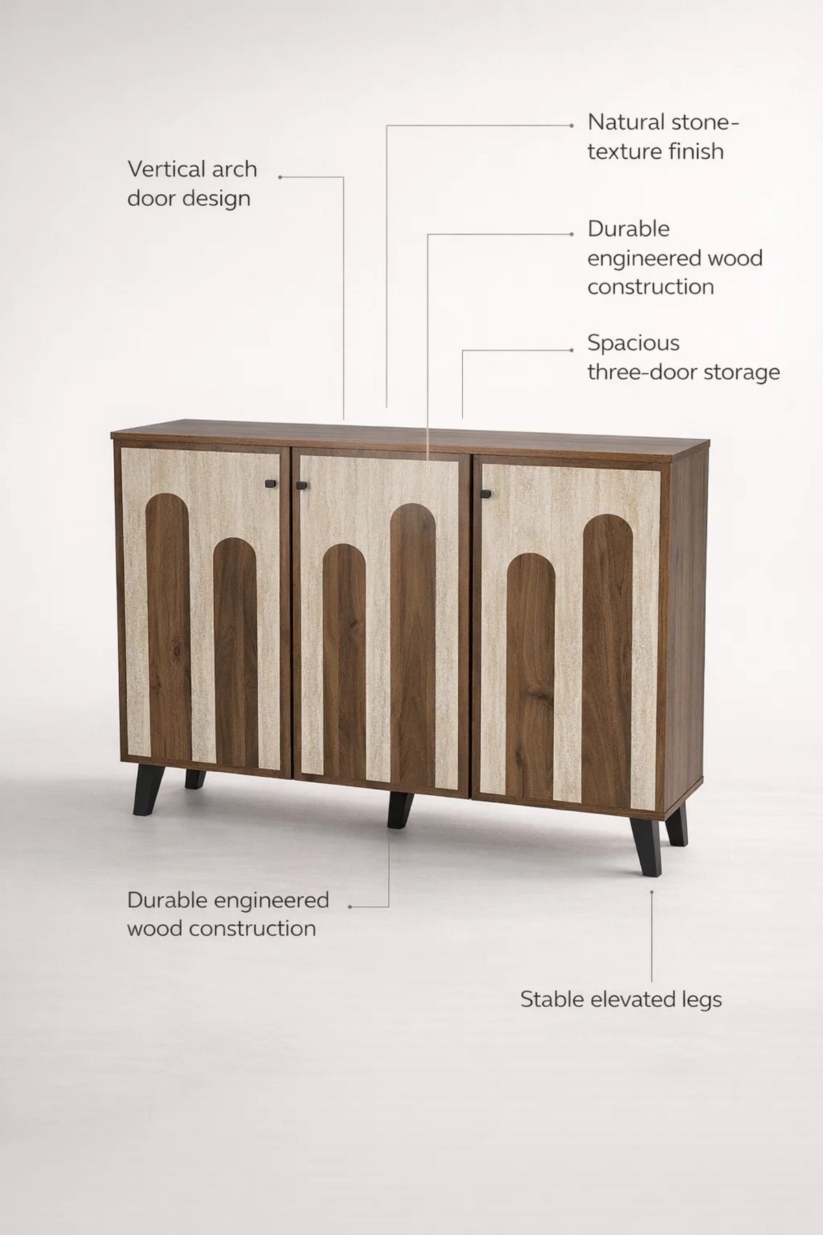 Dark Brown and Beige Shoe Cabinet with Decorative Panel Design 120 x 32 x 93 cm