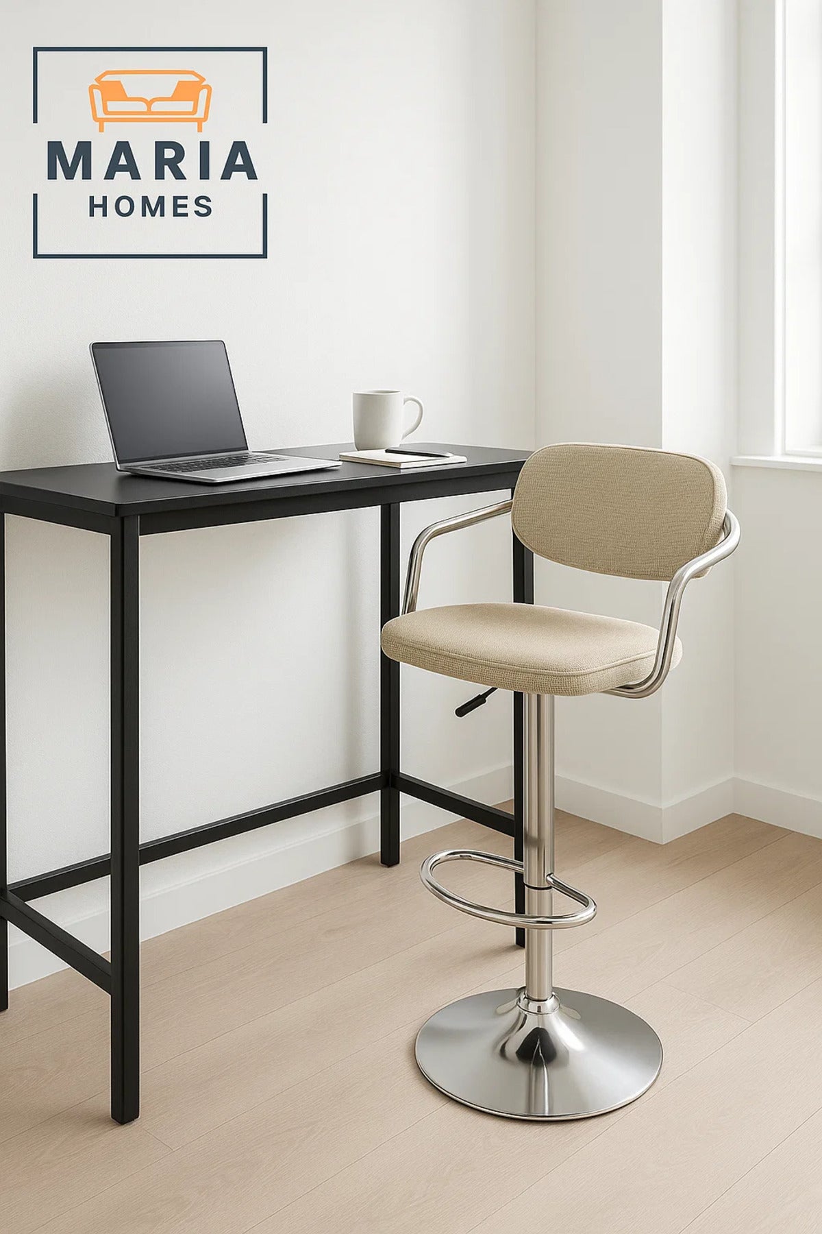 Adjustable Rattan Bar Stool with Chrome Base