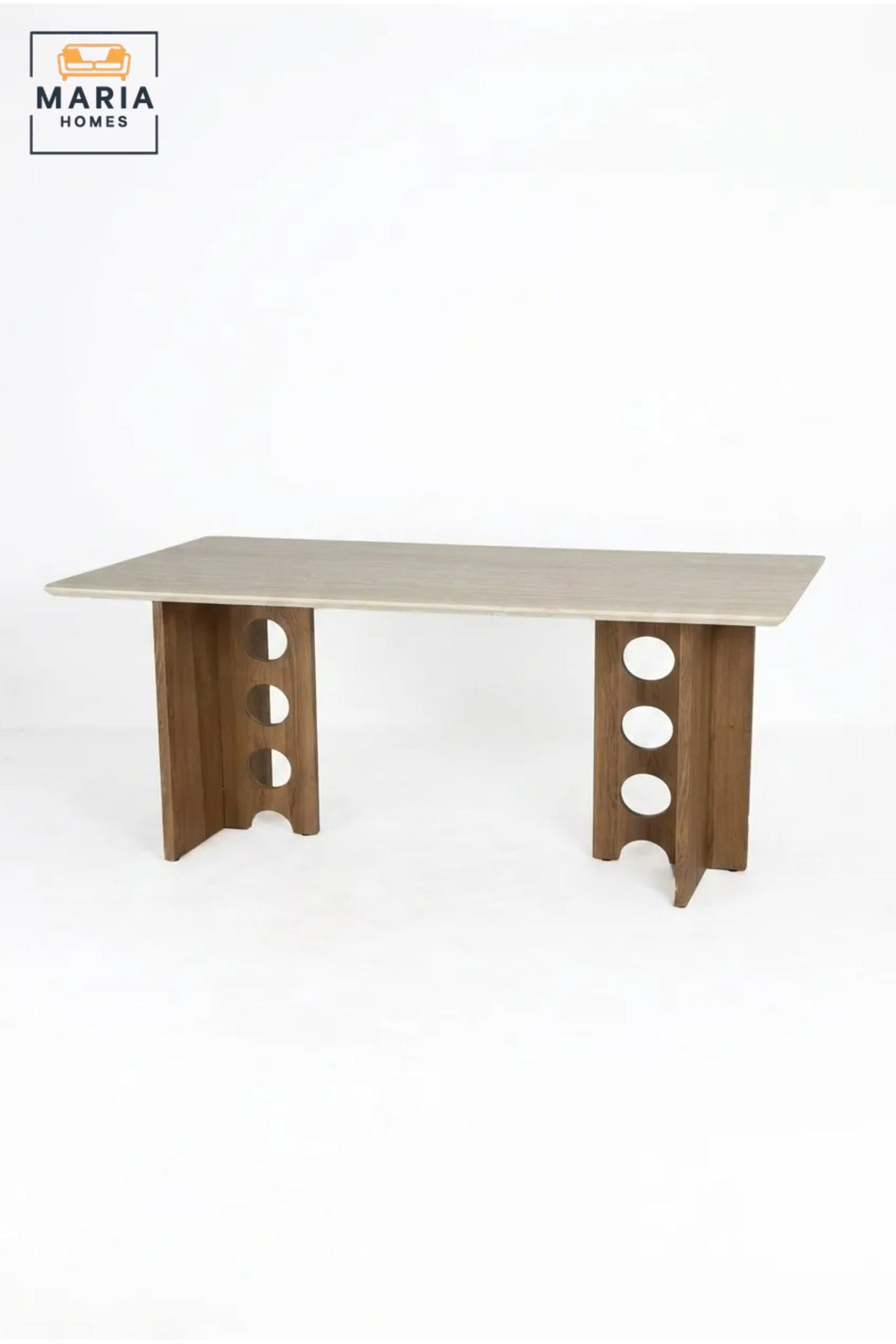 Large Rectangular Dining Table with Wooden Top and Decorative Wooden Base, Modern Table for Dining Room, Kitchen, Café and Restaurant