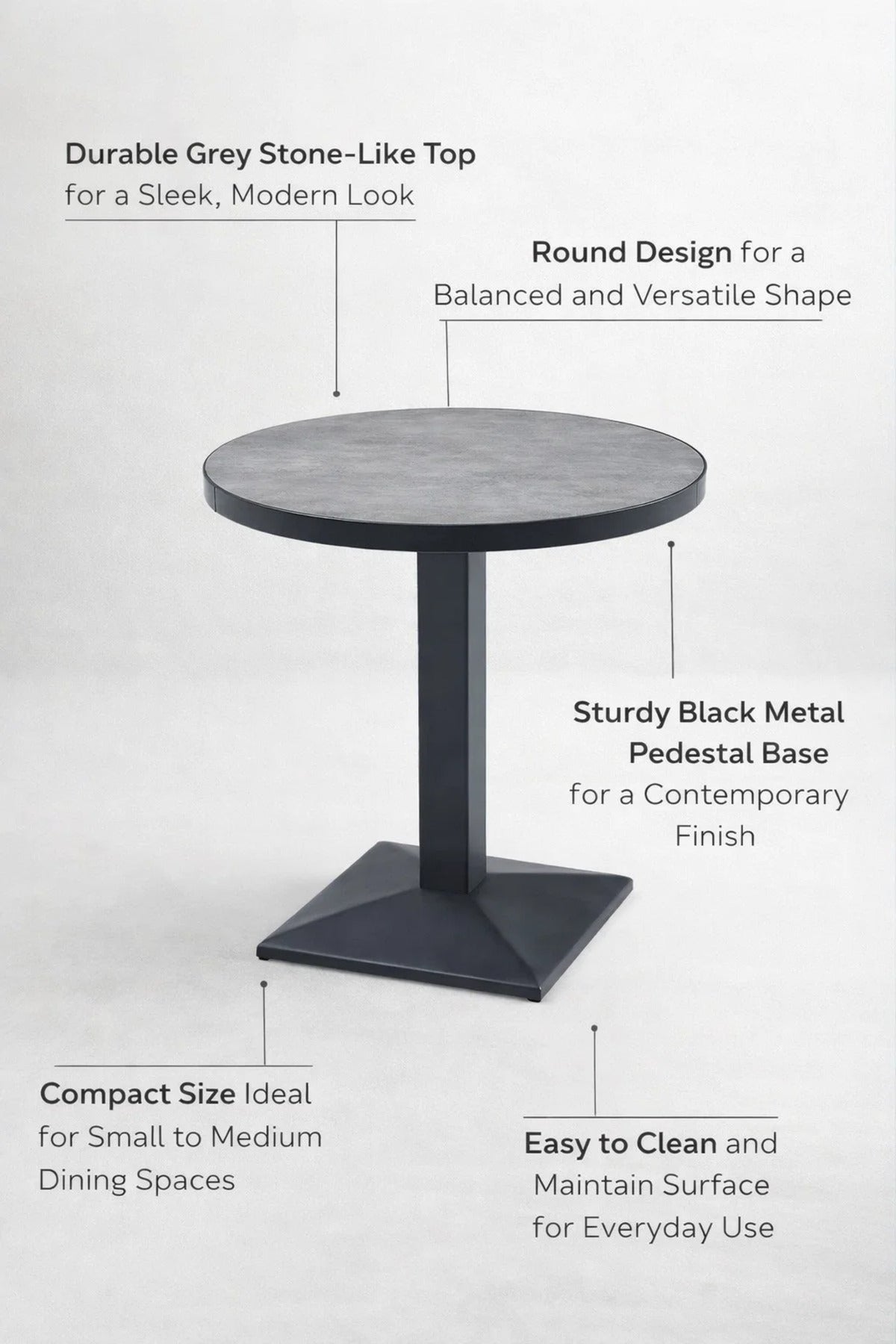 Stylish Grey Round Dining Table 70cm Melamine Top for Modern Kitchens Cafes and Bistro Spaces