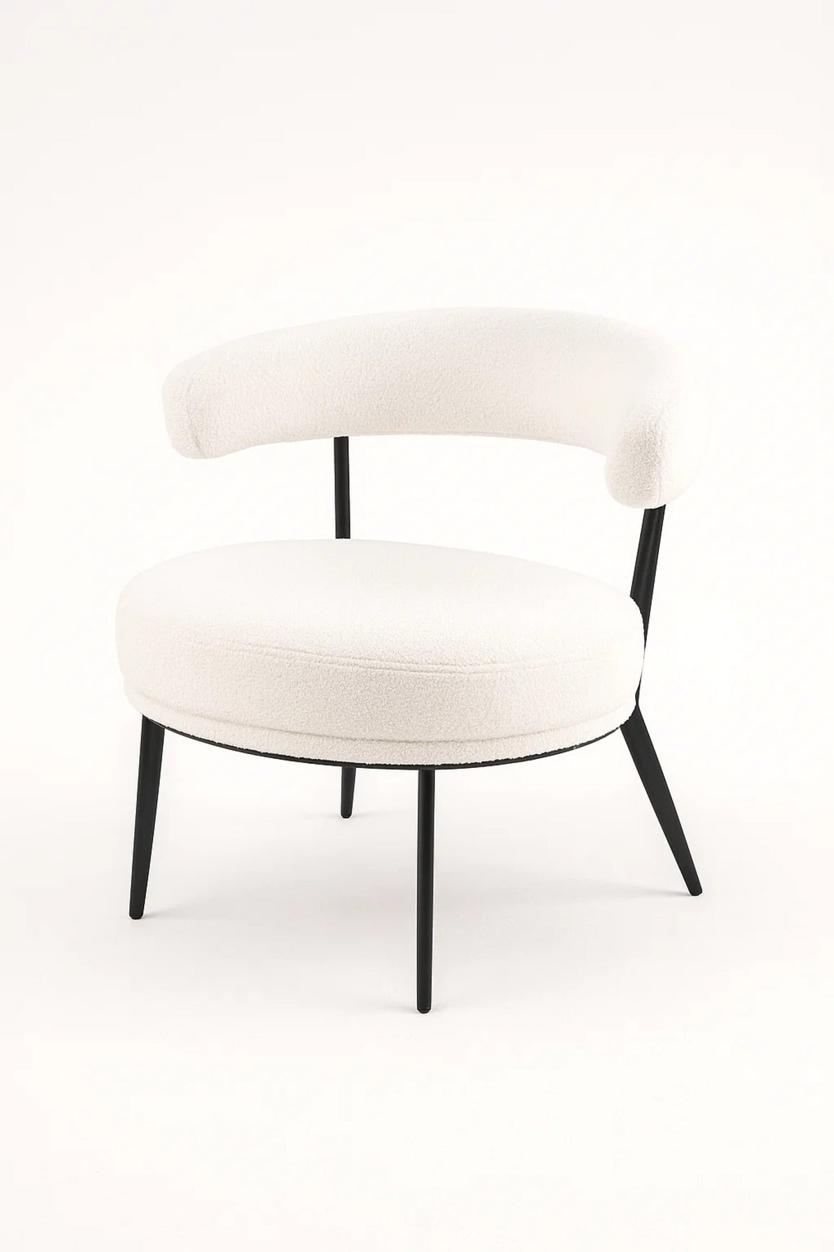 Modern Boucle Fabric Lounge Chair, Curved Backrest Accent Chair for Living Room & Bedroom