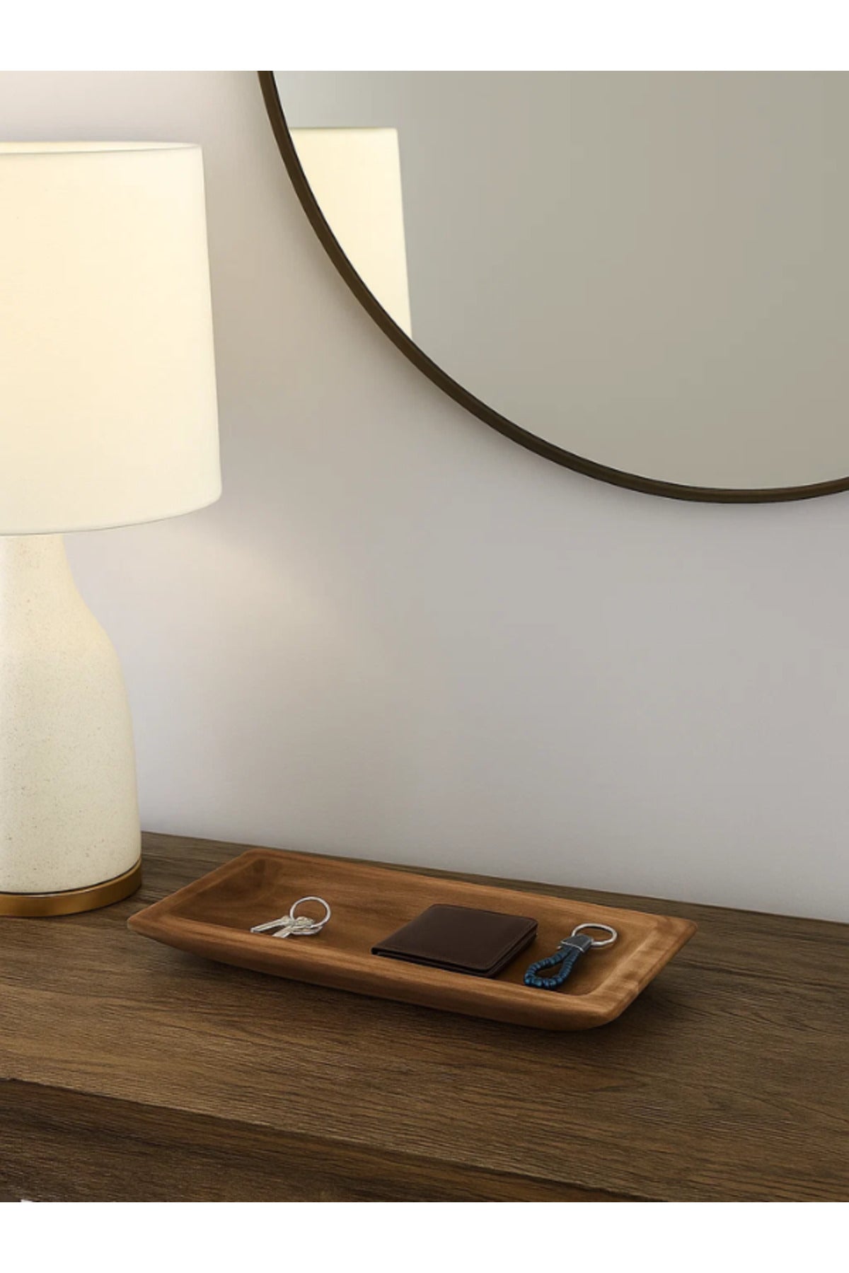 Walnut Wooden Rectangular Shallow Decorative Tray Ð Modern Table Accent