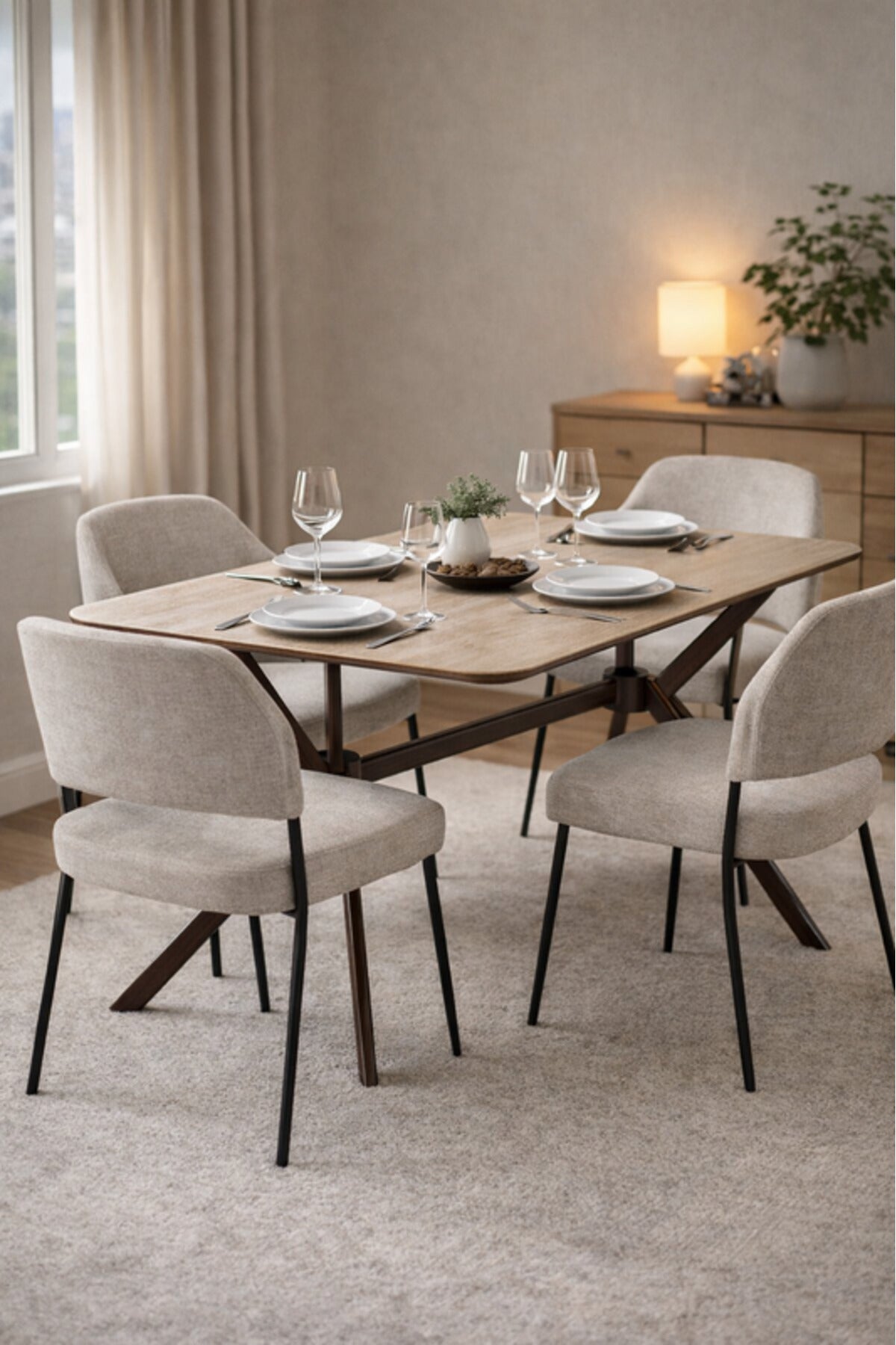 Large Brown Side Table with Wooden Legs, 150x90x75 CM large brown side Dinner