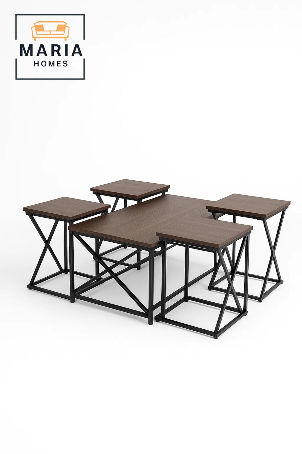 Industrial Multi-Level Coffee Table Set Ð 1 Large Table with 4 Nesting Side Tables (Wood & Metal)