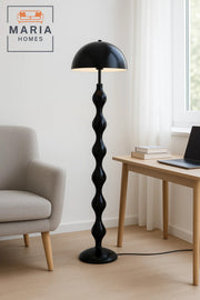 Sculptural Glossy Black Floor Lamp with Dome Shade