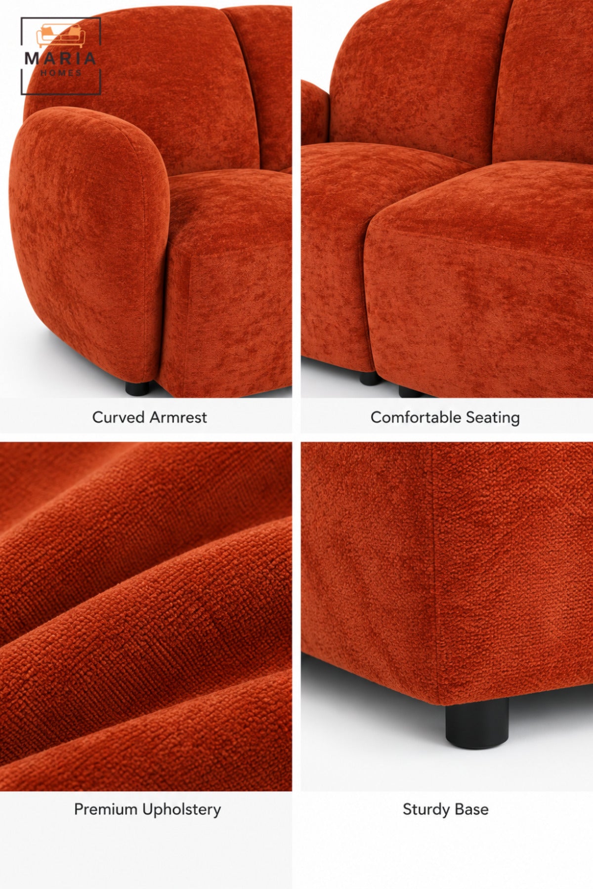 Modern 2 Seater Upholstered Loveseat Sofa with Rounded Backrest, Curved Armrests & Deep Cushioned Seats for Living Room, Bedroom and Lounge