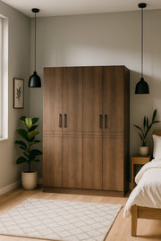 Modern 4-Door Wardrobe with Hanging Rail and Shelves Ð Brown 160_54_200 cm