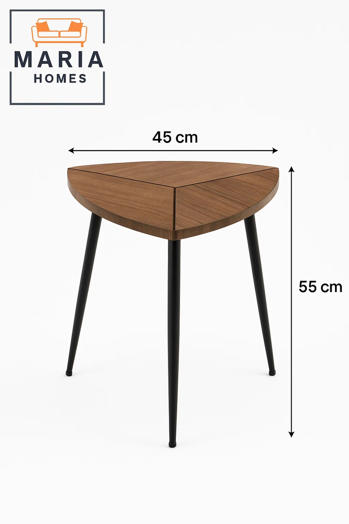 Triangular Side Table with Wood Grain Top and Black Legs
