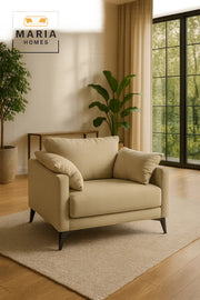 Modern Beige Leather Armchair Ð Wide Seat with Pillow Armrests
