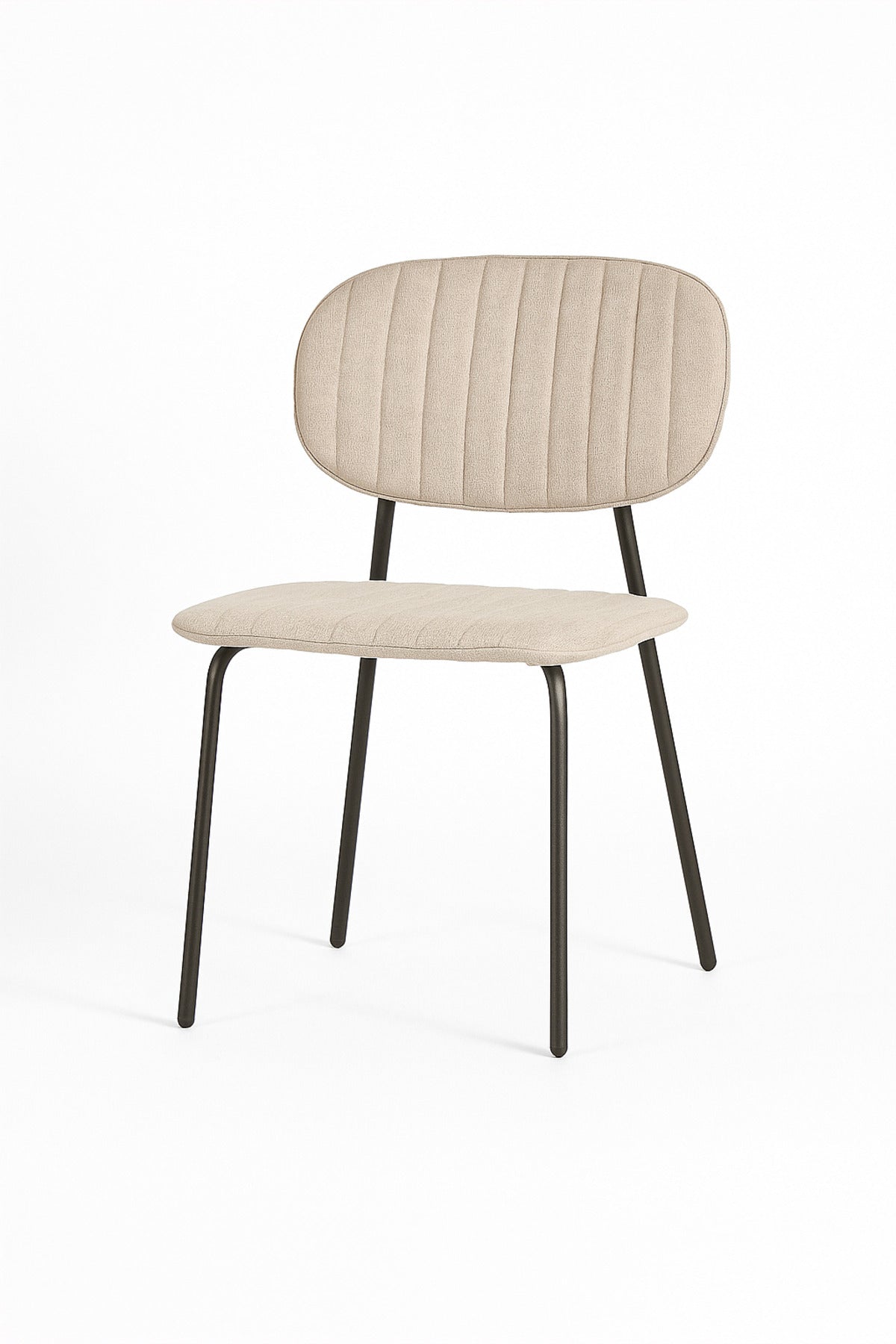 Beige Fabric Dining Chair Ð Modern Minimalist Chair with Black Metal Legs for Dining Room