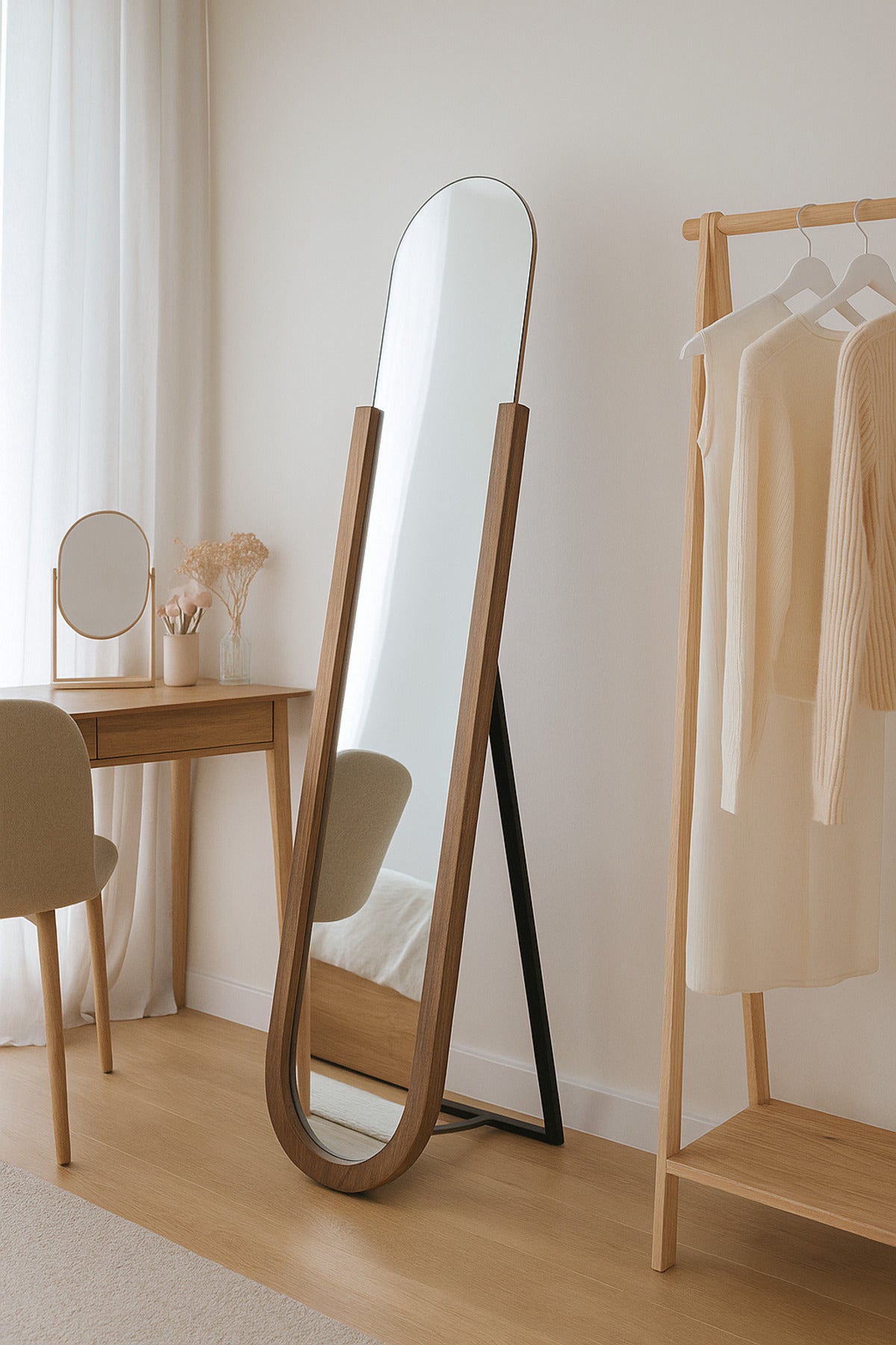 Full Length Standing Mirror 45_184 cm Ð Dark Wood Frame with Metal Stand