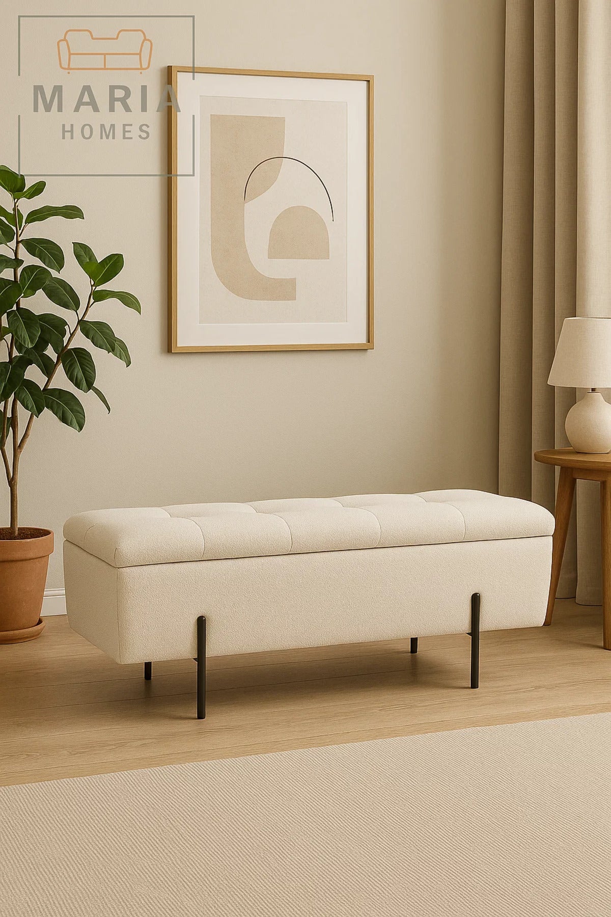 Tufted Rectangular Ottoman with Black Metal Legs