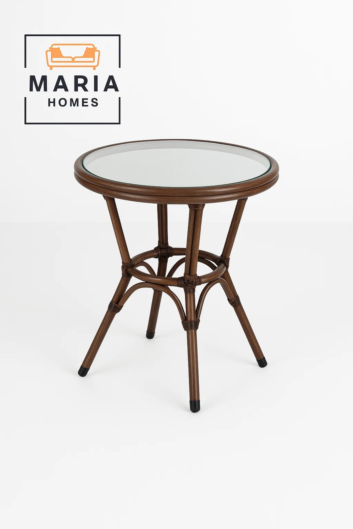Round Rattan Bistro Table with Glass Top