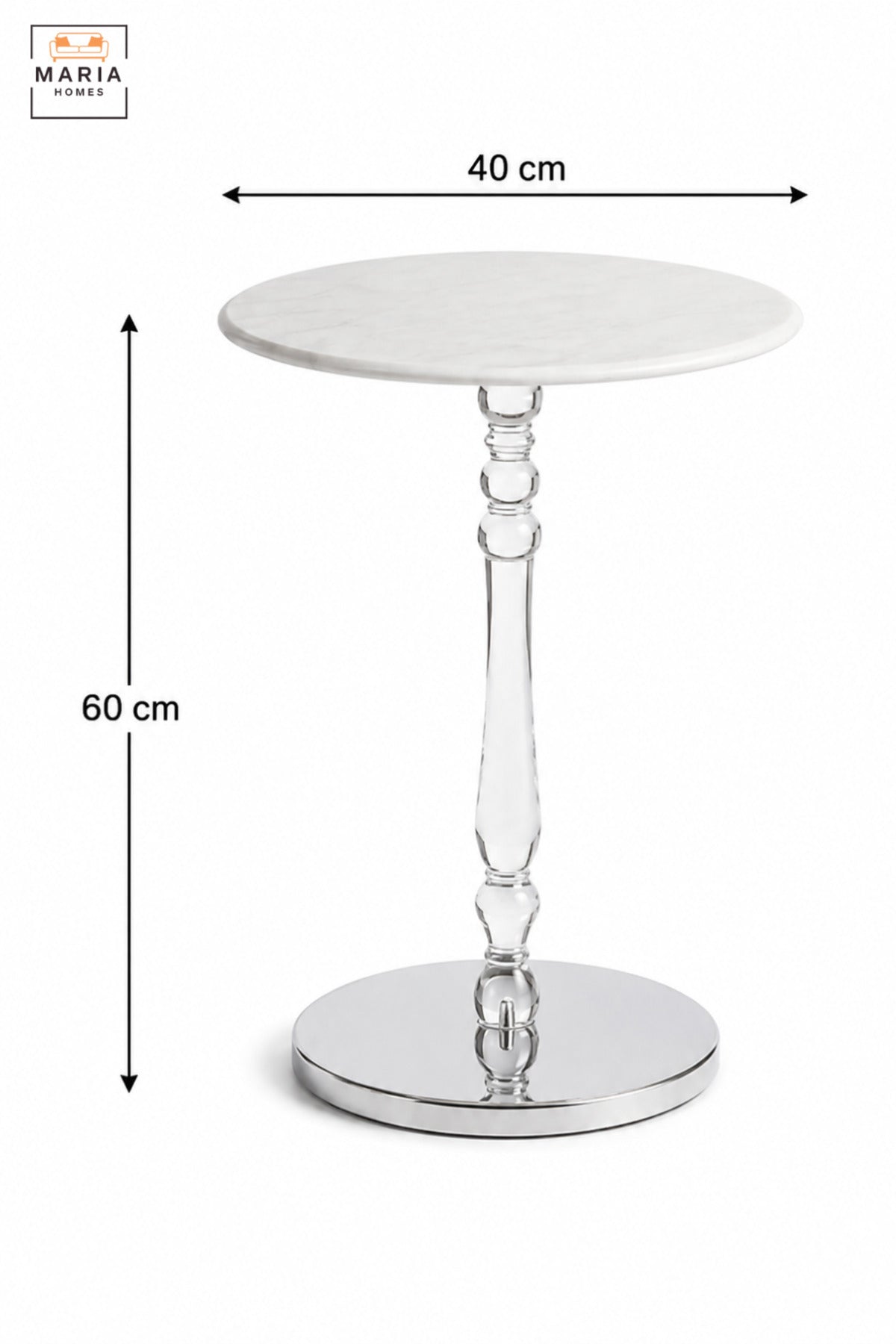Modern Round Side Table with White Marble Top, Polished Silver Pedestal & Mirrored Base, Luxury Accent End Table for Living Room Bedroom Sofa Lounge