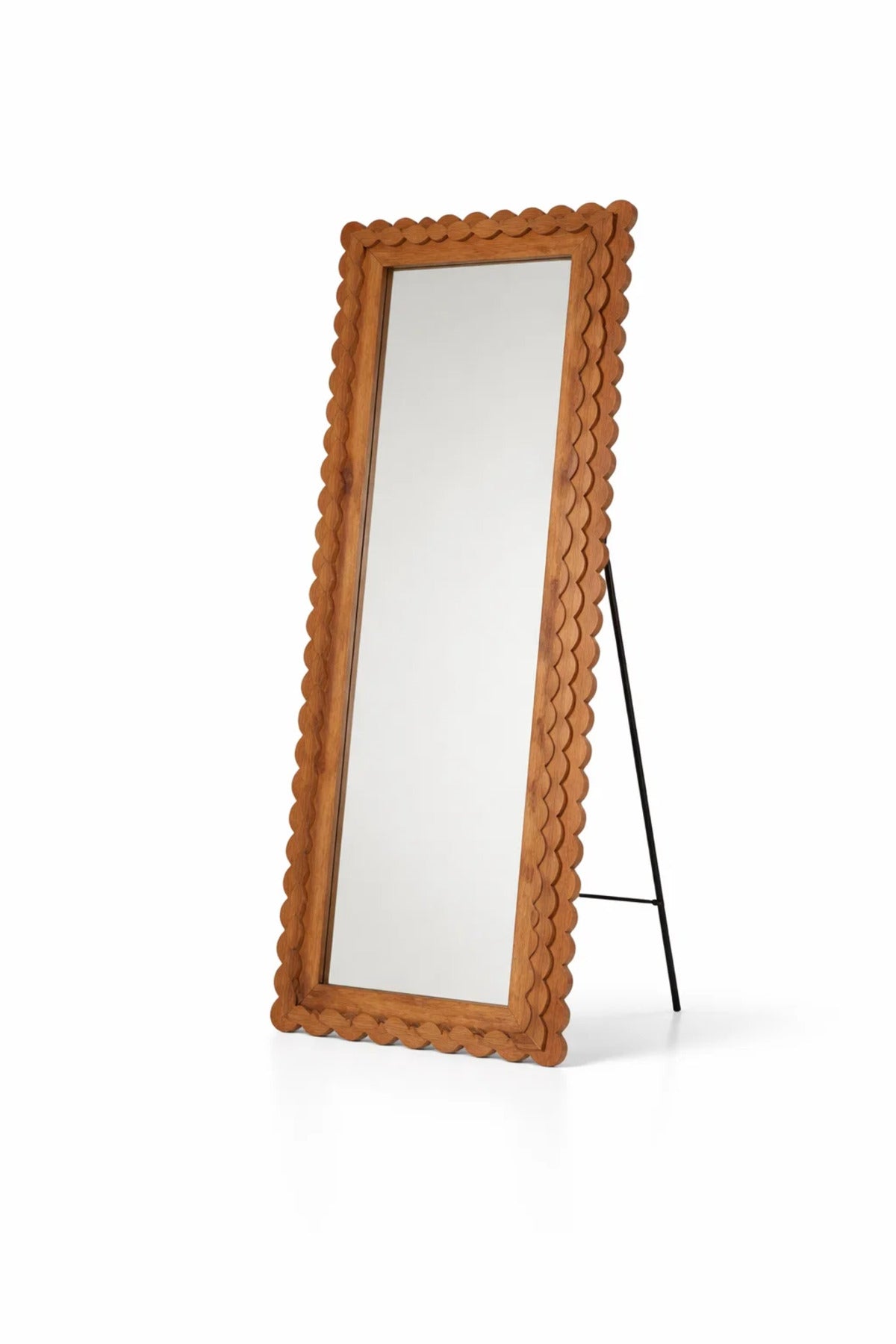 Full Length Wooden Floor Mirror with Scalloped Frame 160x60cm Natural Finish full