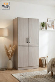 Modern 2-Door Wooden Wardrobe with Hanging Rail and Storage Shelves, Compact Freestanding Closet for Bedroom, Guest Room and Apartment