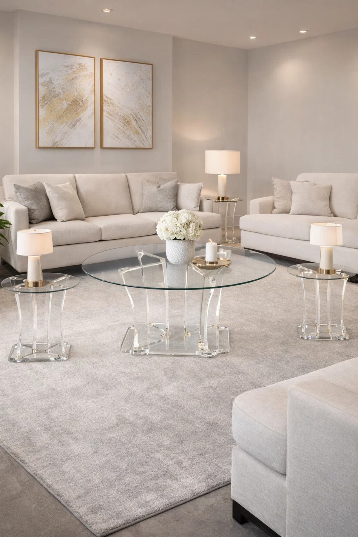 Elegant 5-Piece Glass Coffee Table Set with Clear Acrylic Base √ê Modern Design for Living Room