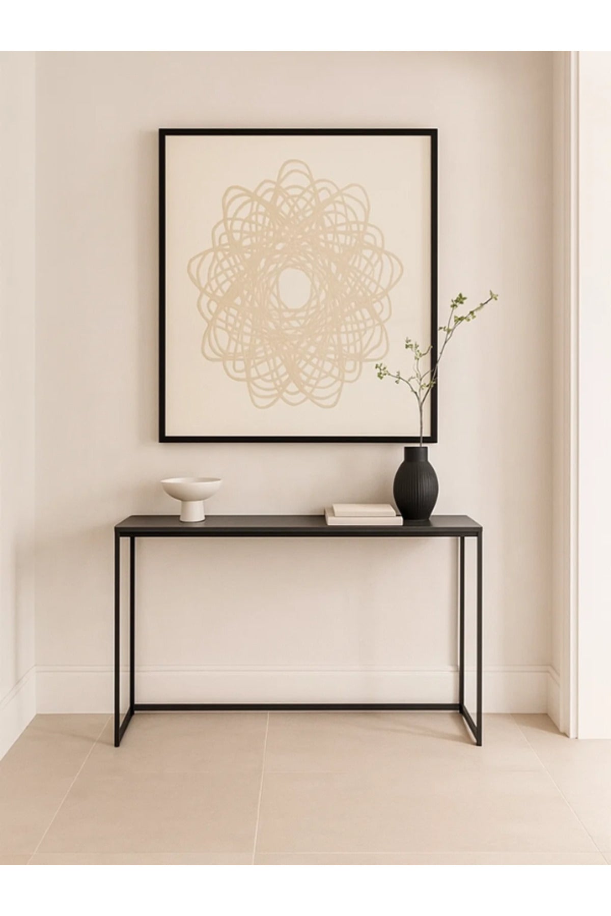Modern Abstract Wall Art Ð 90_90 cm Beige Line Pattern Framed Canvas Decoration