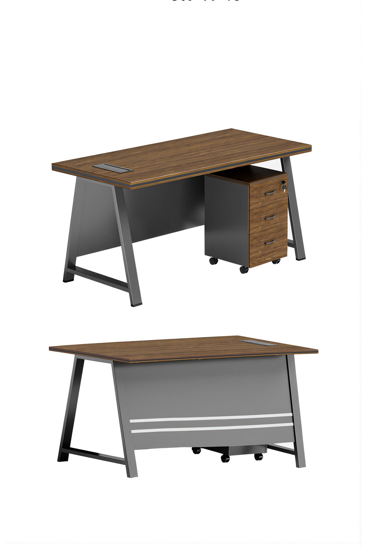 Modern Executive Desk with Wooden Top and Storage Drawer √ê Sleek Black & Brown Office Desk