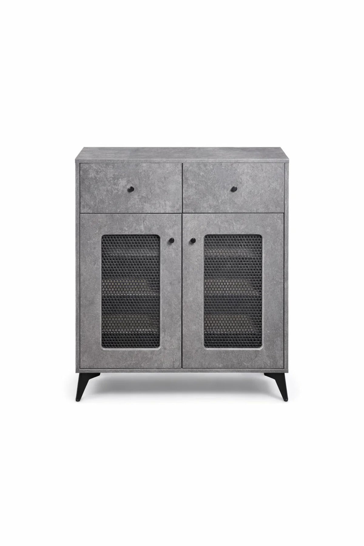 Modern Grey Shoe Cabinet Sideboard with Mesh Doors and Two Drawers for Home Entrance Storage Unit