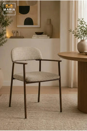 Modern Upholstered Dining Chair with Armrests, Solid Wood Frame, Fabric Seat & Backrest, Contemporary Dining Room Kitchen Chair