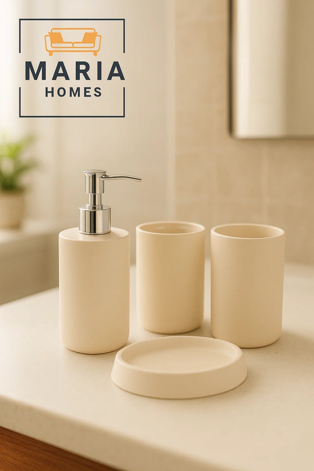 Matte Cream Resin Bathroom Accessory Set Ð 4 Pieces set