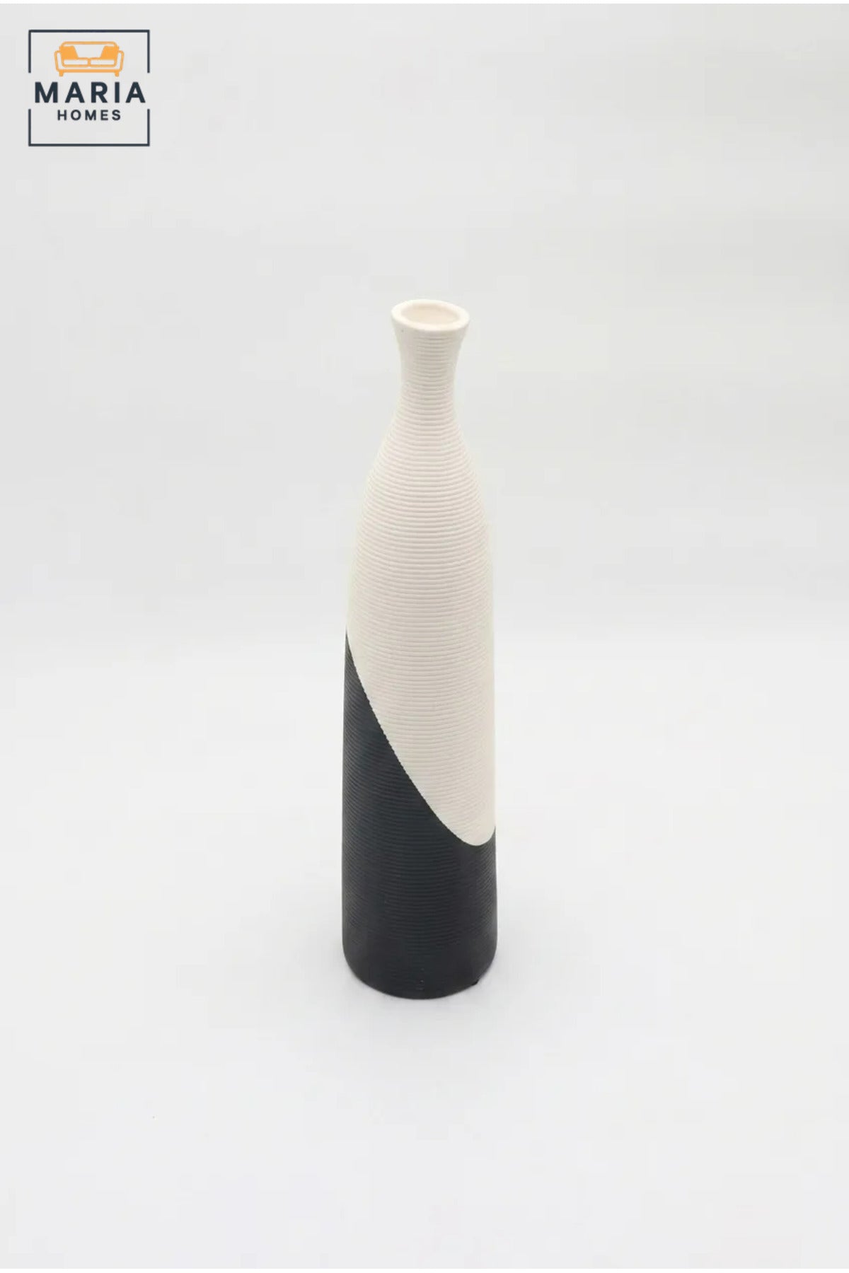 Modern Tall Decorative Flower Vase with Two-Tone Abstract Design, Slim Bottle Shape and Ribbed Texture for Living Room, Bedroom, Office and Console Décor