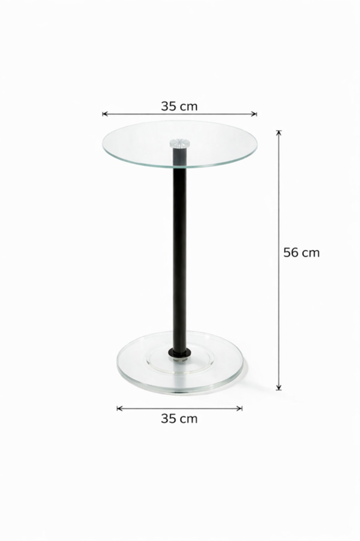 Round Glass Side Table with Black Metal Base 35_35_56 cm Modern Accent round glass side