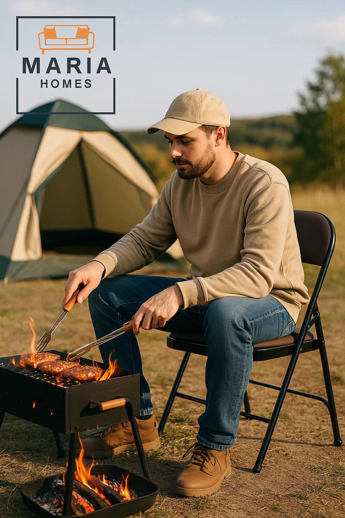 Durable Black Folding Chair with Brown Cushion for Home & Events