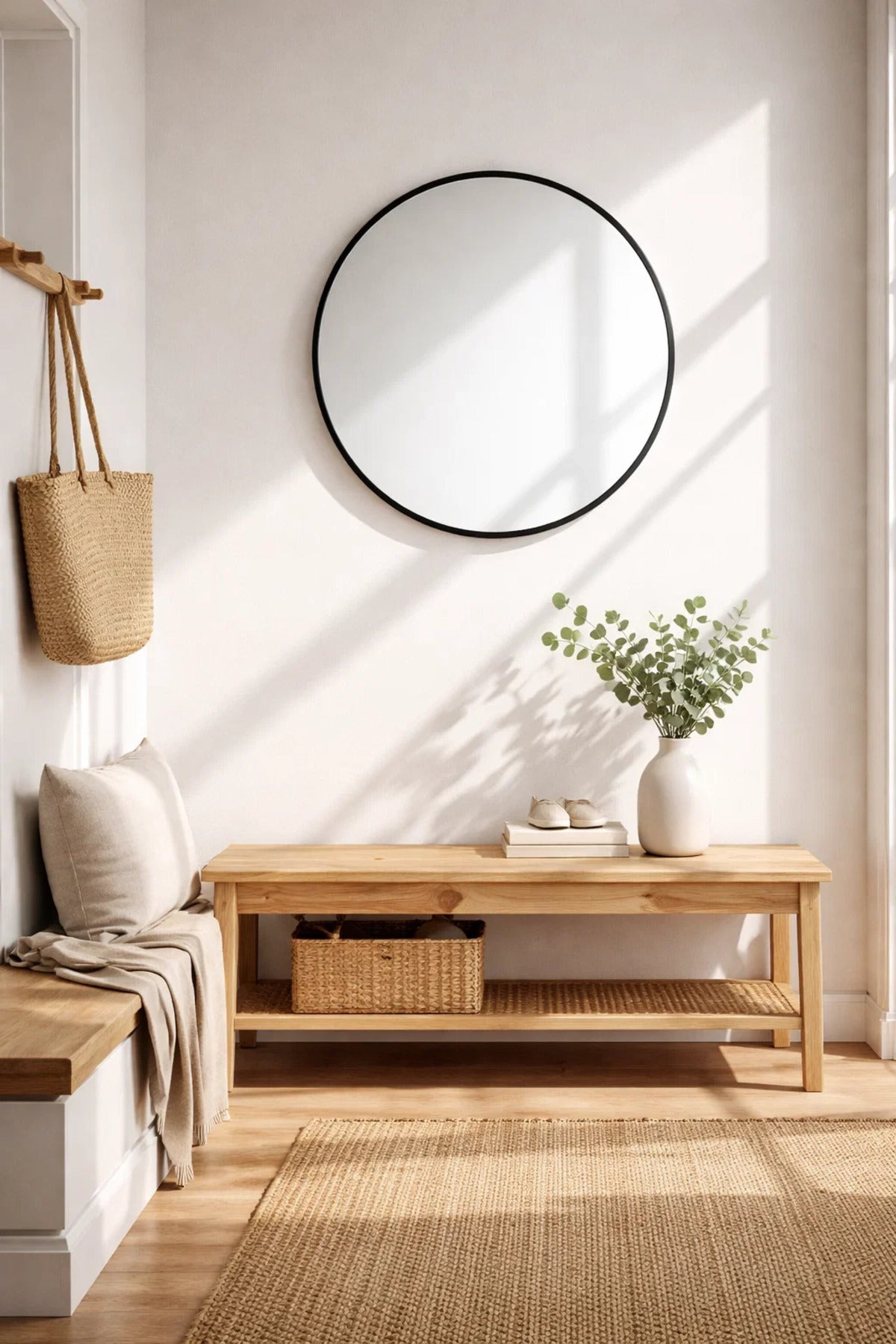 Modern Round Wall Mirror with Black Frame for Bathroom & Living Room