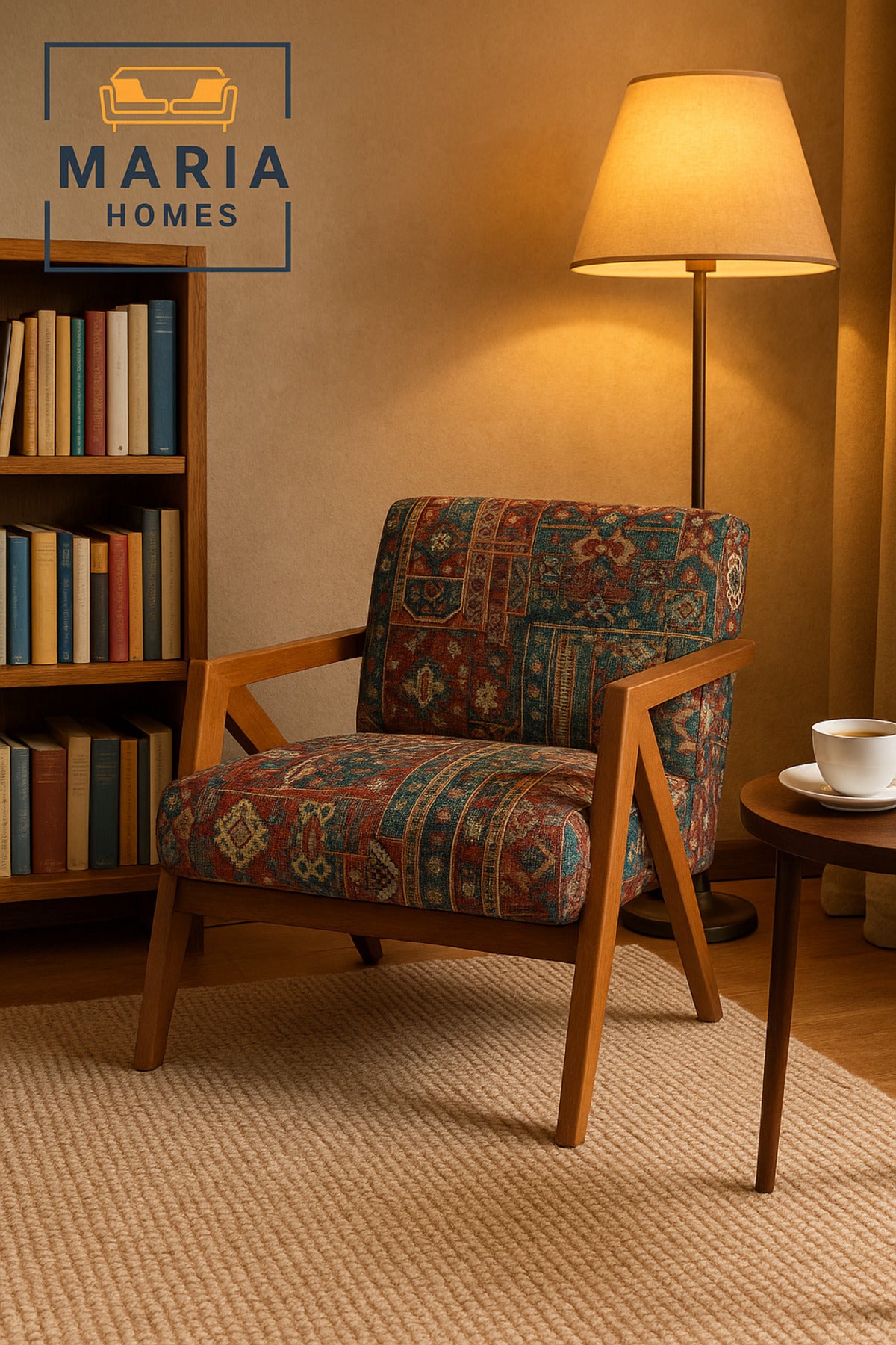 Vintage Patchwork Lounge Chair Ð Mid-Century Wooden Armchair for Living Room
