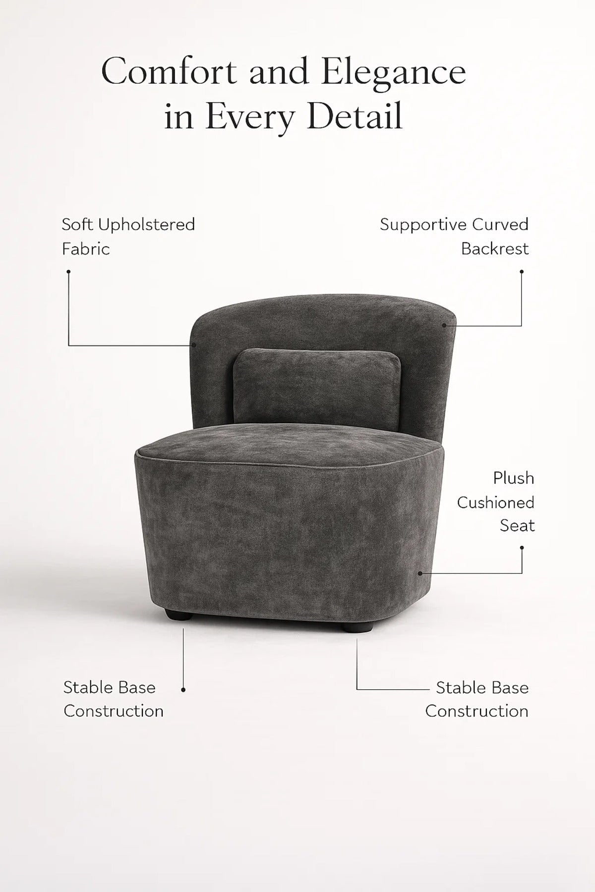 Modern Upholstered Lounge Chair Gray Comfortable Accent Armchair
