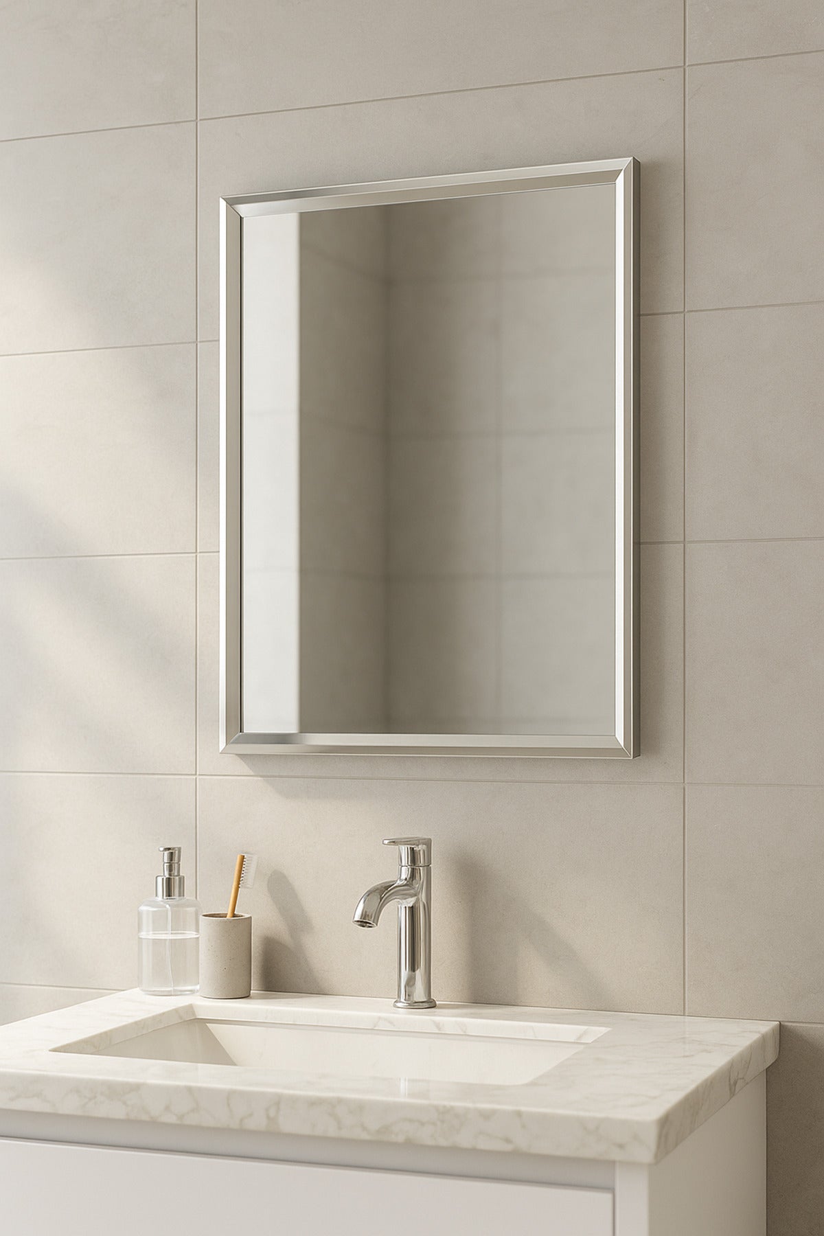 Rectangular Wall Mirror with Chrome Frame Ð 80_60 cm Modern Decorative Mirror for Home
