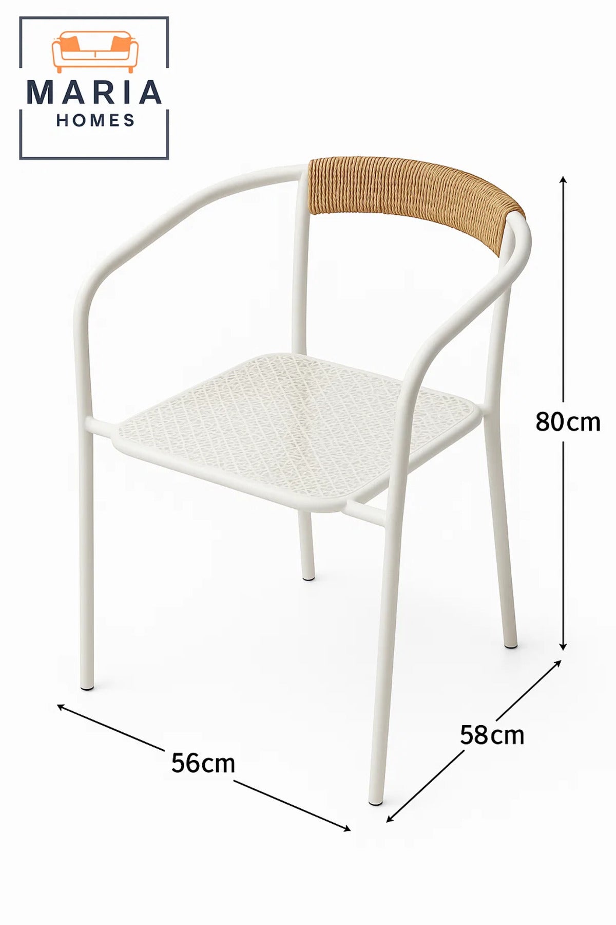 Modern White Metal Chair with Rope Backrest Indoor & Outdoor Use Lightweight & Durable Minimalist