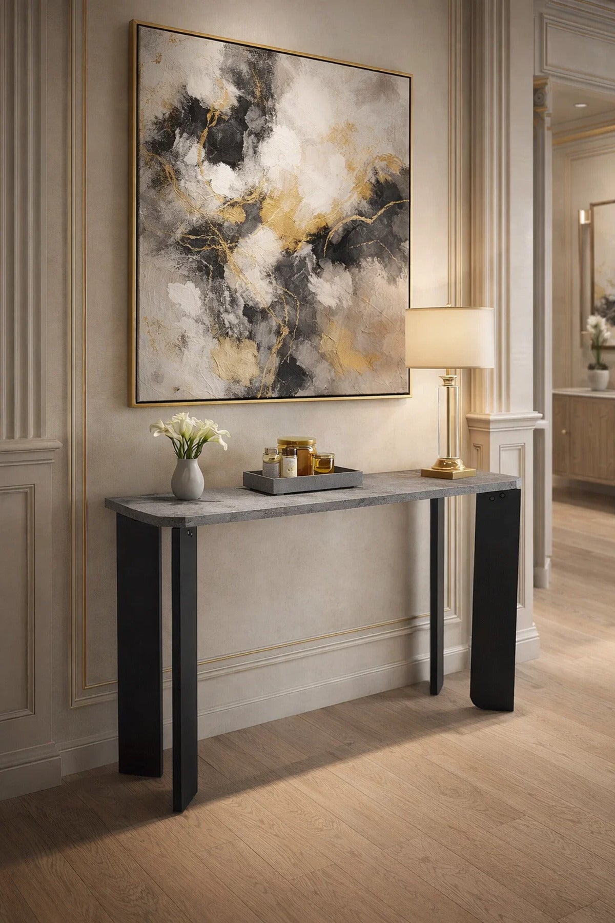 Transform your space elegant Grey Console Table 120x40x80cm living rooms and unique leg design