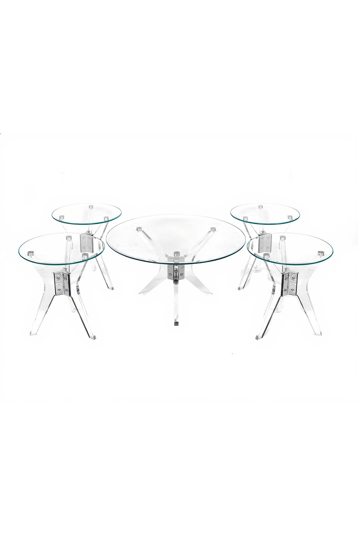 Modern Acrylic Console Table Set 1+4 Tempered Glass Top Silver Legs for Luxury Home Living